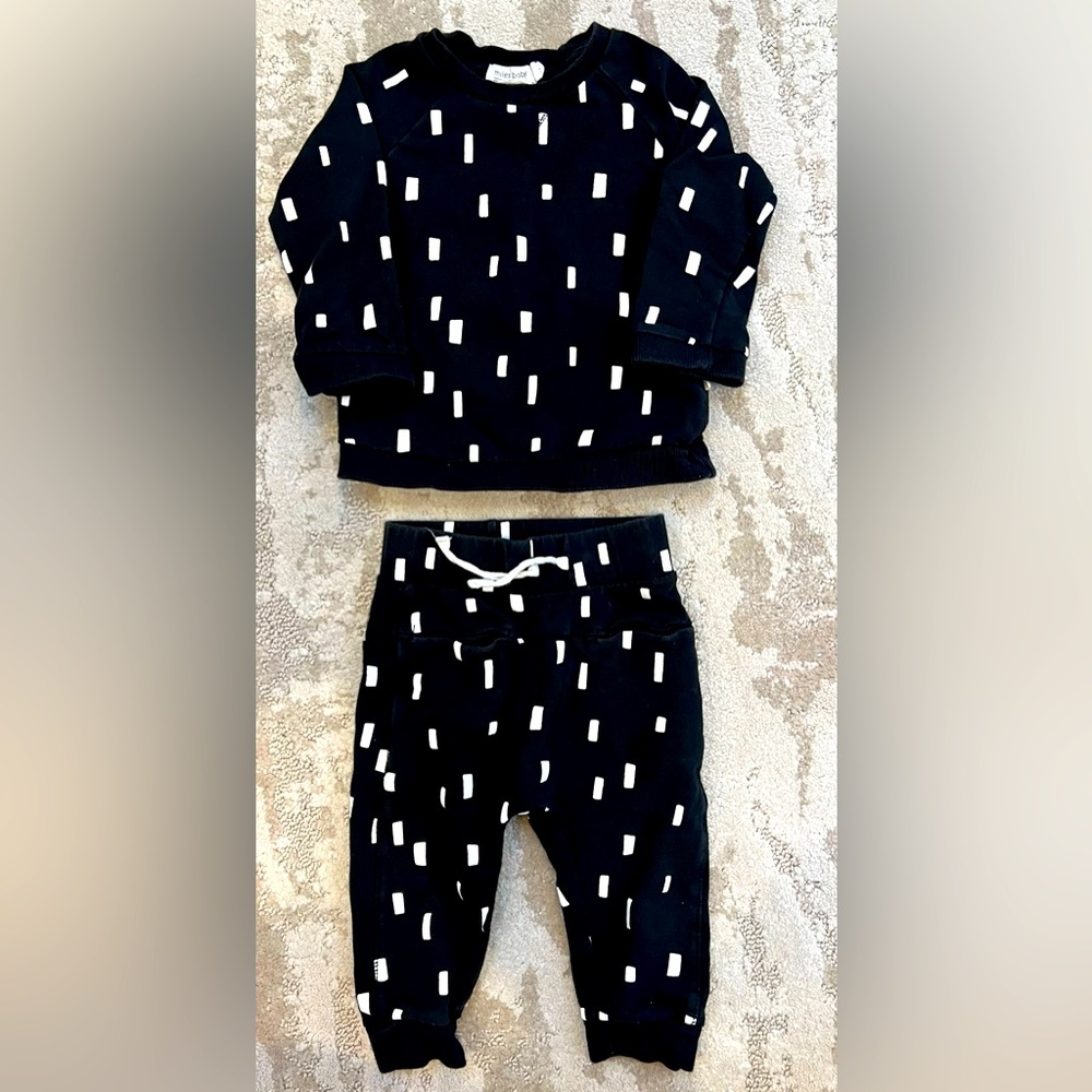 Miles Baby Unisex Basic Black with White Block Print Matching Set